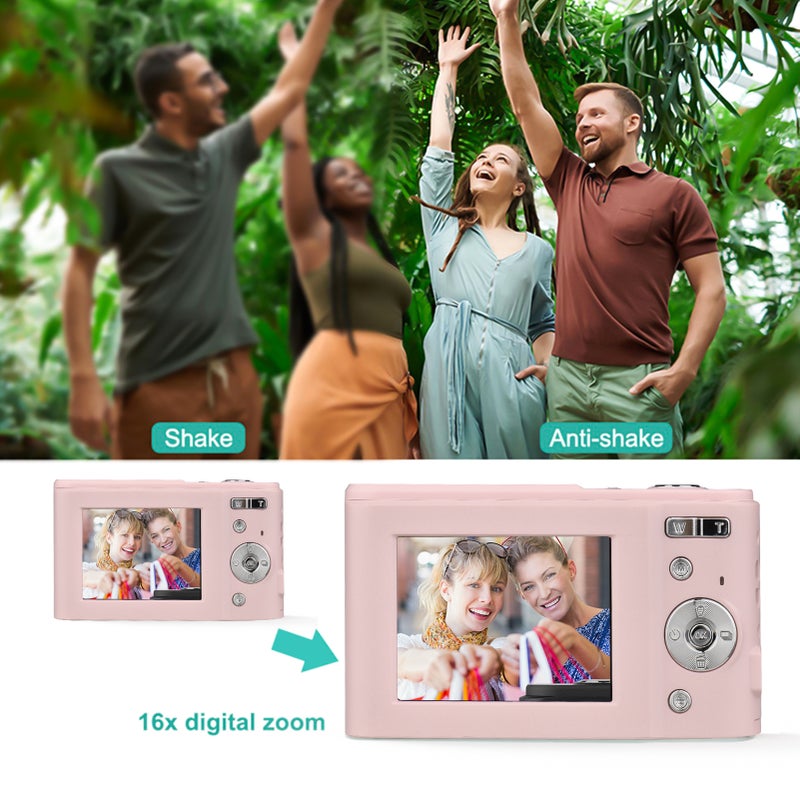 Portable Digital Camera 48MP 1080P 2.4-inch IPS Screen 16X Zoom Auto Focus Self-Timer Face Detection Anti-shaking Built-in Battery with Hand Strap Carry Pouch - Image 4