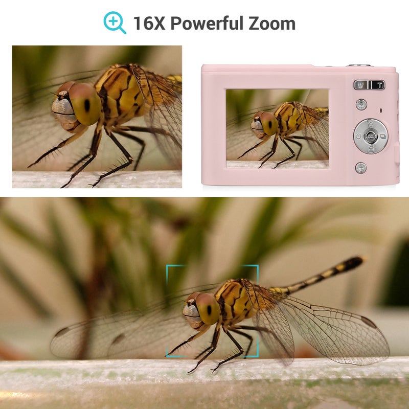 Portable Digital Camera 48MP 1080P 2.4-inch IPS Screen 16X Zoom Auto Focus Self-Timer Face Detection Anti-shaking Built-in Battery with Hand Strap Carry Pouch - Image 5