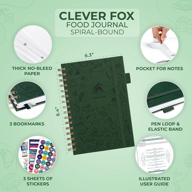Clever Fox Food Journal Spiral - Daily Food Diary, Meal Prep Planner to Track Calories & Nutrients, Weight Loss Tracker Notebook (Forest Green) - Image 2