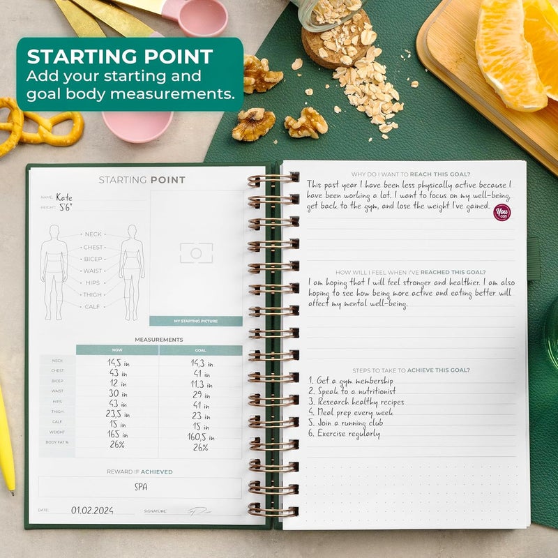 Clever Fox Food Journal Spiral - Daily Food Diary, Meal Prep Planner to Track Calories & Nutrients, Weight Loss Tracker Notebook (Forest Green) - Image 3