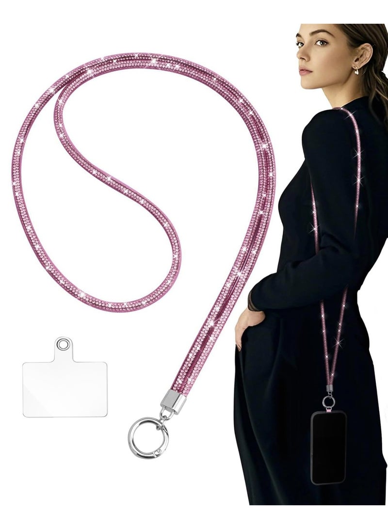 Phone Crossbody Lanyard, Crystal Phone Lanyard with Full Rhinestone Bling Glitter, Bling Phone Strap for Most Phone, iPad, Handbag,Wallet, Phone Neck Holder for Women ( Pink)