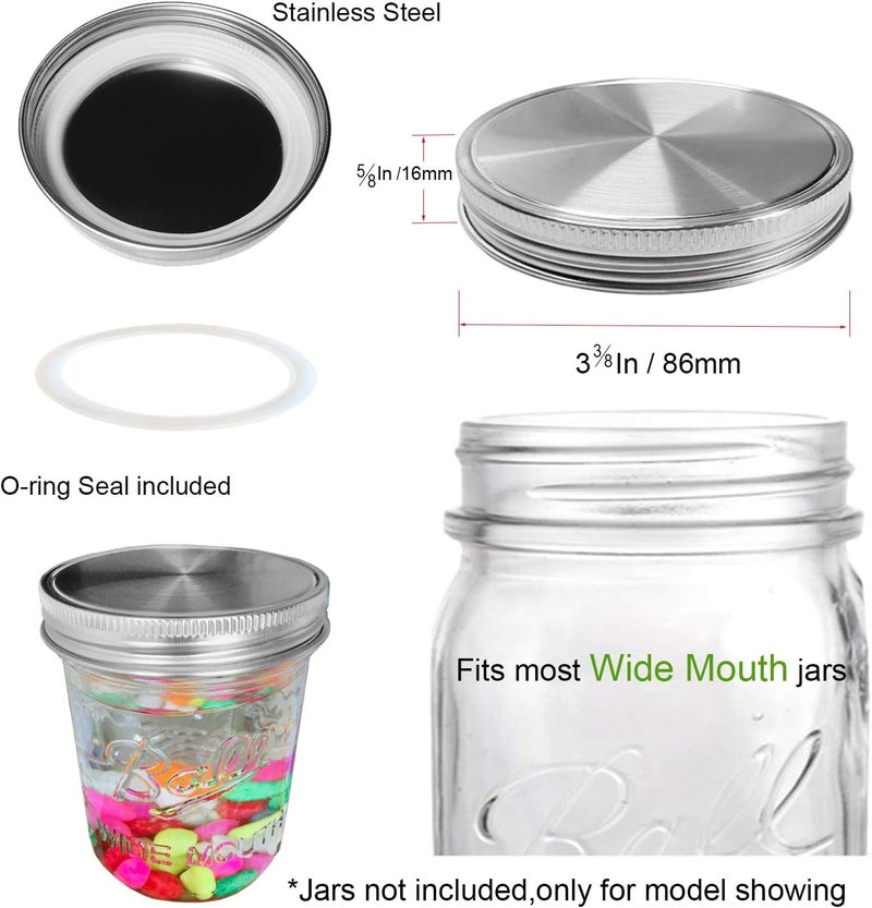 Vknic Stainless Steel Mason Jar Lids, Storage Caps with Silicone Seals for Wide Mouth Size Jars, Polished Surface, Reusable and Leak Proof, Pack of 12 (12-Pack Wide Mouth stainless steel) - Image 2