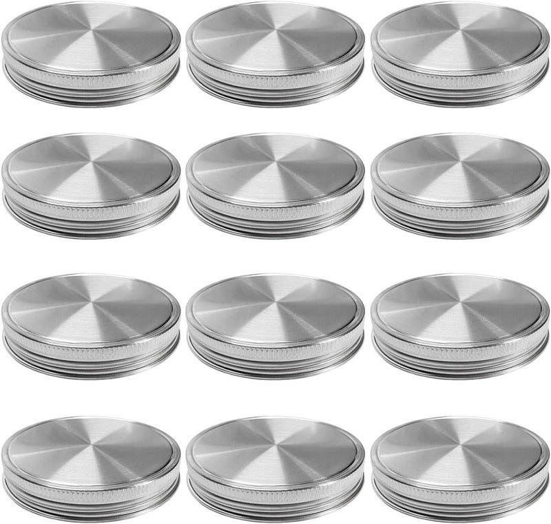 Vknic Stainless Steel Mason Jar Lids, Storage Caps with Silicone Seals for Wide Mouth Size Jars, Polished Surface, Reusable and Leak Proof, Pack of 12 (12-Pack Wide Mouth stainless steel) - Image 1