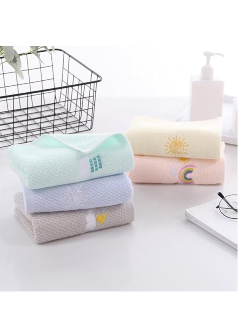 KASTWAVE 5 قطع من مناشف الوجه للأطفال، مناشف وجه ناعمة للأطفال من القطن، مجموعة مناديل وجه لغسل الوجه، مناشف شطف ملونة للأطفال، منشفة قطنية فائقة الامتصاص تجف بسرعة، مناشف يد لتنظيف وجه الطفل - Image 4