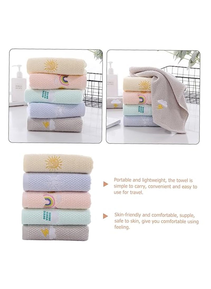 KASTWAVE 5 قطع من مناشف الوجه للأطفال، مناشف وجه ناعمة للأطفال من القطن، مجموعة مناديل وجه لغسل الوجه، مناشف شطف ملونة للأطفال، منشفة قطنية فائقة الامتصاص تجف بسرعة، مناشف يد لتنظيف وجه الطفل - Image 5