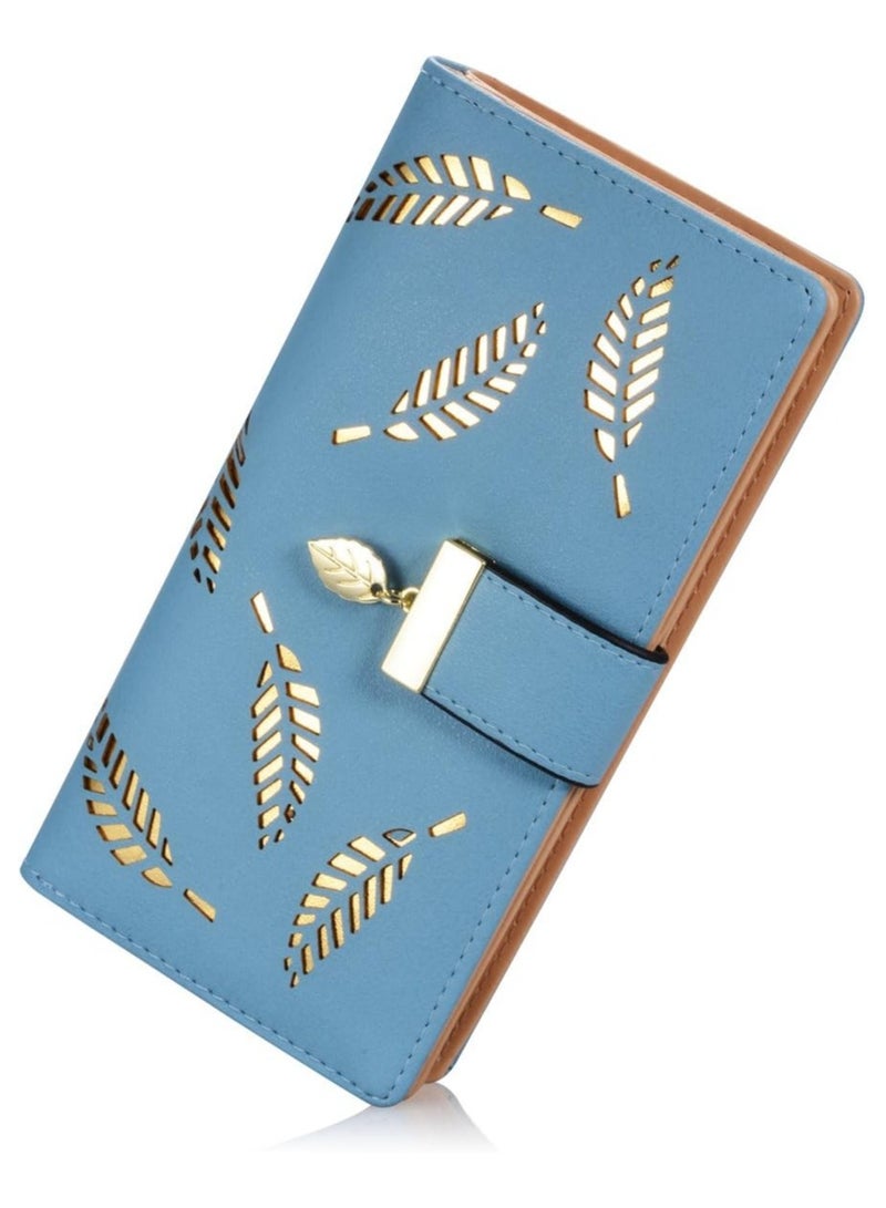 محفظة نسائية لطيفة لطيفة على شكل أوراق شوكولاتة طويلة ذات محفظة جلدية ذات محفظة جلدية بحافظة بطاقات بإبزيم سحاب حقيبة يد أنيقة قابضة، أزرق، مقاس واحد، محفظة ذات محفظة - Image 1