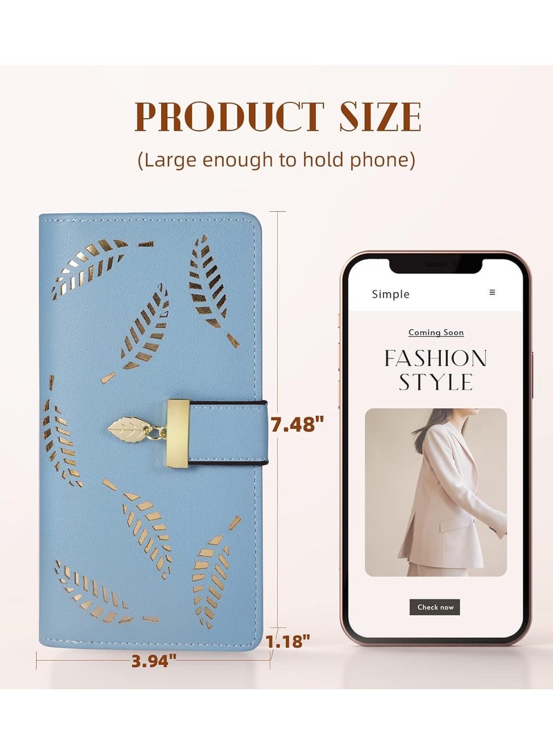 محفظة نسائية لطيفة لطيفة على شكل أوراق شوكولاتة طويلة ذات محفظة جلدية ذات محفظة جلدية بحافظة بطاقات بإبزيم سحاب حقيبة يد أنيقة قابضة، أزرق، مقاس واحد، محفظة ذات محفظة - Image 4