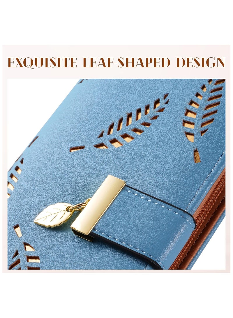 محفظة نسائية لطيفة لطيفة على شكل أوراق شوكولاتة طويلة ذات محفظة جلدية ذات محفظة جلدية بحافظة بطاقات بإبزيم سحاب حقيبة يد أنيقة قابضة، أزرق، مقاس واحد، محفظة ذات محفظة - Image 5
