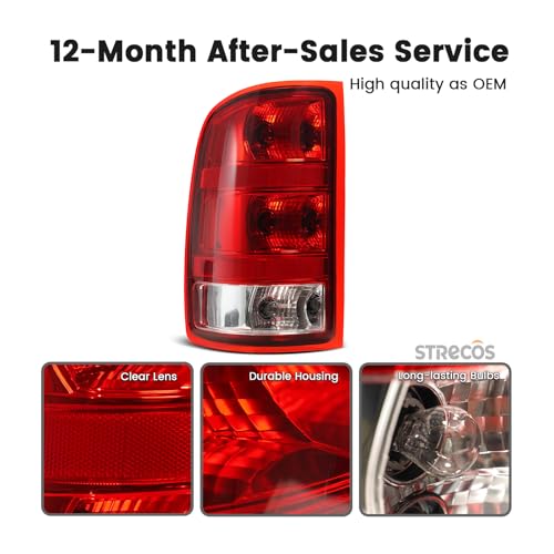 STRECOS Pair Tail Lights Compatible with 2007-2013 GMC Sierra 1500 2500HD 3500HD Halogen Taillights with Bulbs and Harness Rear Brake Signal Assemblies Replace OEM # ‎25958484 25958485 - Image 2