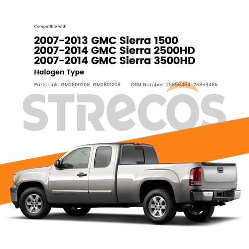STRECOS Pair Tail Lights Compatible with 2007-2013 GMC Sierra 1500 2500HD 3500HD Halogen Taillights with Bulbs and Harness Rear Brake Signal Assemblies Replace OEM # ‎25958484 25958485 - Image 5