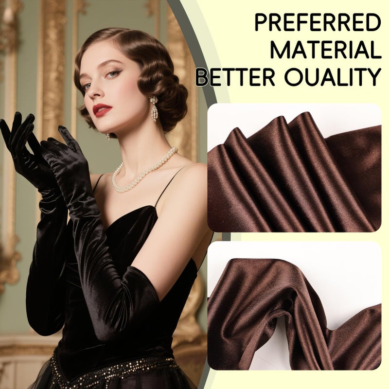 THARAHT Women Long Gloves with Satin Elbow Length for 1920s Opera Tea Party Costumes Bridal Evening Dress,Coffee - Image 3