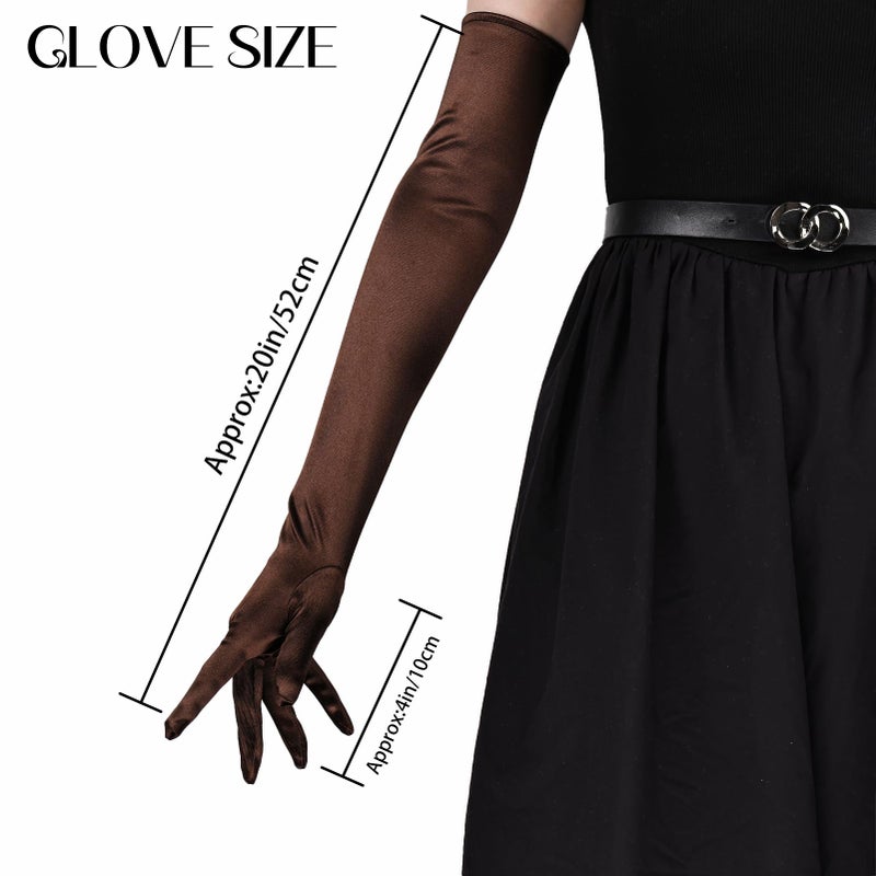 THARAHT Women Long Gloves with Satin Elbow Length for 1920s Opera Tea Party Costumes Bridal Evening Dress,Coffee - Image 2
