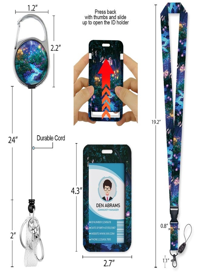Piefly Lanyards for Id Badges, Fireflies Forest Badge Holder with Retractable Reel Belt Clip, Purple Work Name Tag Lanyard Vertical ID Card Protector Case for Women Nurse Doctor Teacher Student - Image 5