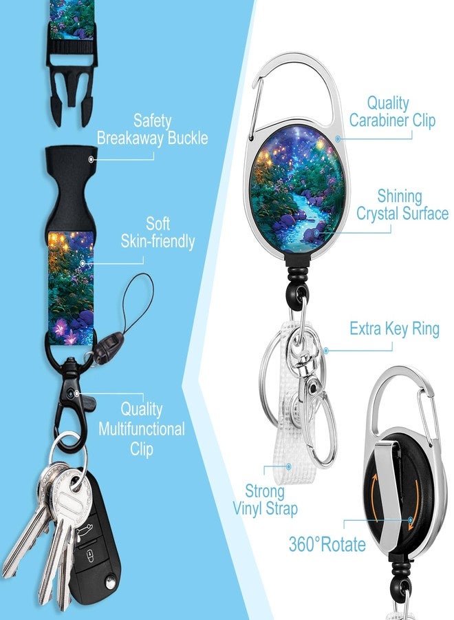 Piefly Lanyards for Id Badges, Fireflies Forest Badge Holder with Retractable Reel Belt Clip, Purple Work Name Tag Lanyard Vertical ID Card Protector Case for Women Nurse Doctor Teacher Student - Image 4