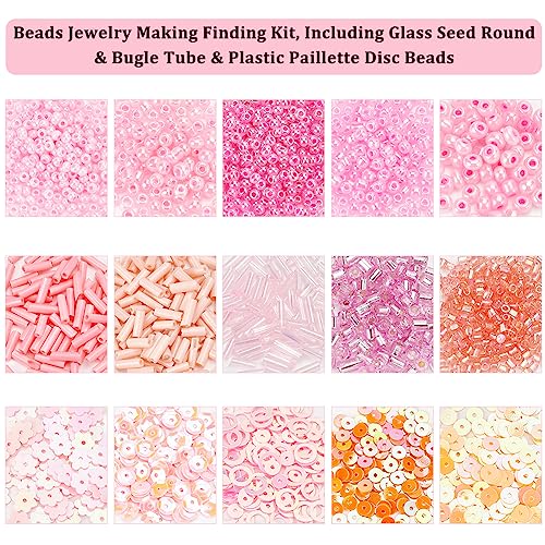 NBEADS خرز زجاجي دائري من NBEADS، خرز DIY، بليت بلاستيكي لصنع المجوهرات، قلادة، سوار، حرف، مجموعة DIY، وردي غامق، حجم مختلط (DIY-NB0008-45-US6) - Image 5