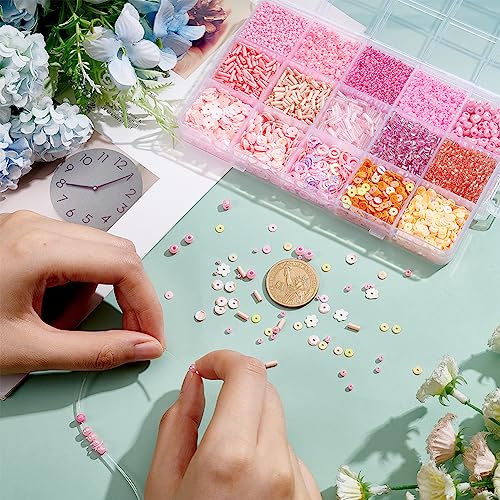 NBEADS خرز زجاجي دائري من NBEADS، خرز DIY، بليت بلاستيكي لصنع المجوهرات، قلادة، سوار، حرف، مجموعة DIY، وردي غامق، حجم مختلط (DIY-NB0008-45-US6) - Image 3