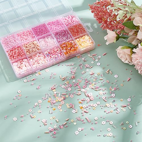 NBEADS خرز زجاجي دائري من NBEADS، خرز DIY، بليت بلاستيكي لصنع المجوهرات، قلادة، سوار، حرف، مجموعة DIY، وردي غامق، حجم مختلط (DIY-NB0008-45-US6) - Image 4