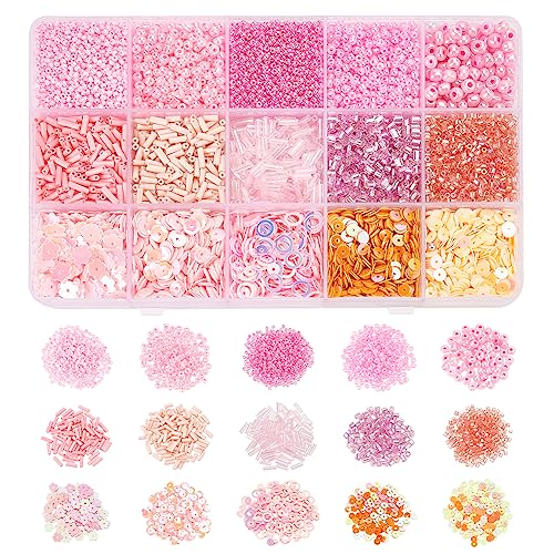 NBEADS خرز زجاجي دائري من NBEADS، خرز DIY، بليت بلاستيكي لصنع المجوهرات، قلادة، سوار، حرف، مجموعة DIY، وردي غامق، حجم مختلط (DIY-NB0008-45-US6) - Image 1