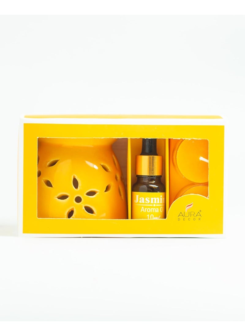 AURA DECOR AuraDecor Aromatheraphy Diffuser Gift Set Gifting Spa Fragrance Tealight Candles Aroma Diffuser Perfect for Home Decor Fragrance Jasmine  - Image 4