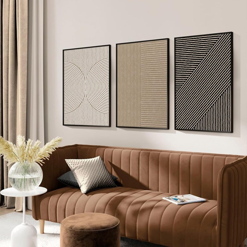 Youillne Permanent & temporary usable Boho Modern Wall Art Pictures Neutral Abstract Canvas Wall Decor Minimalist Line Wall Art Beige Brown Black Poster Mid Century Painting Artwork for Living Room Bedroom 24x36 Inch Unframed Set of 3 Foldable - Image 5