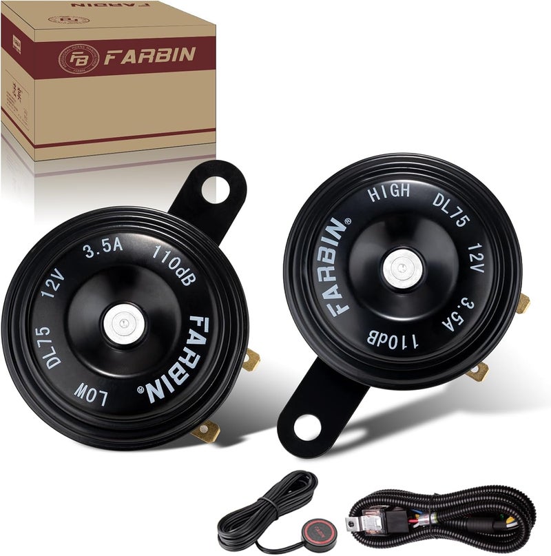 FARBIN Car Horn 12V Compact Motorcycle Horn 110dB Waterproof High & Low Tone Electric Horns Universal for Motorcycles Passenger Car Off-Road Vehicle Bikes ATVs etc. - Image 1