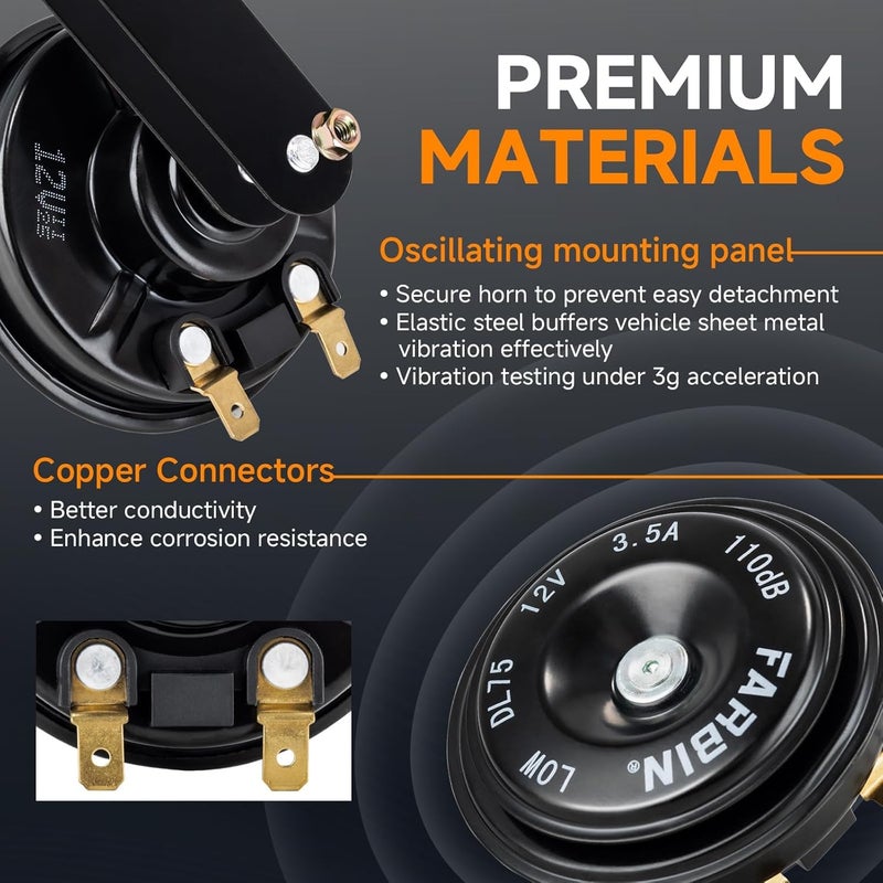 FARBIN Car Horn 12V Compact Motorcycle Horn 110dB Waterproof High & Low Tone Electric Horns Universal for Motorcycles Passenger Car Off-Road Vehicle Bikes ATVs etc. - Image 3