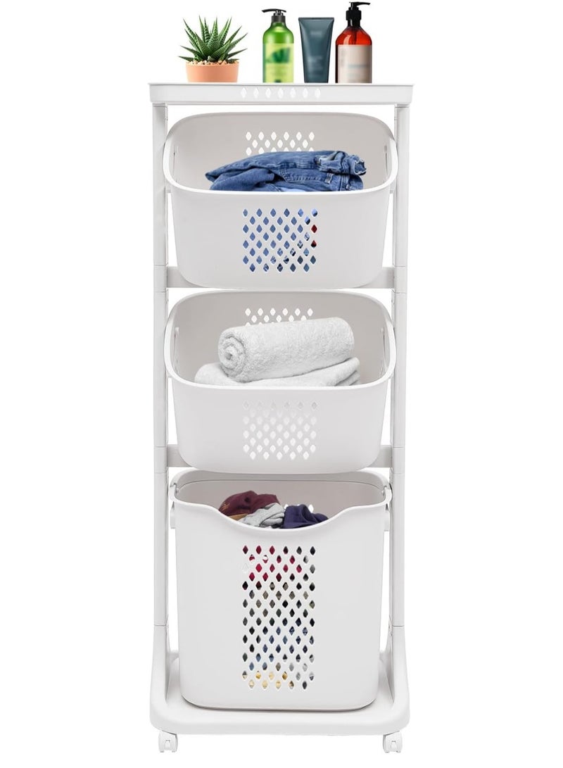 DubaiGallery Laundry Basket 3 Tier for Kids & Infants Rolling Laundry Cart with Wheel Washing Hamper Storage Bin Removable Storage Basket with Handle Toys Clothing Organization for Bedroom Bathroom - Image 1