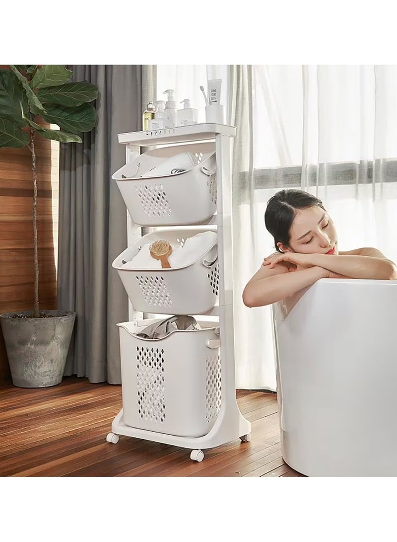 DubaiGallery Laundry Basket 3 Tier for Kids & Infants Rolling Laundry Cart with Wheel Washing Hamper Storage Bin Removable Storage Basket with Handle Toys Clothing Organization for Bedroom Bathroom - Image 4