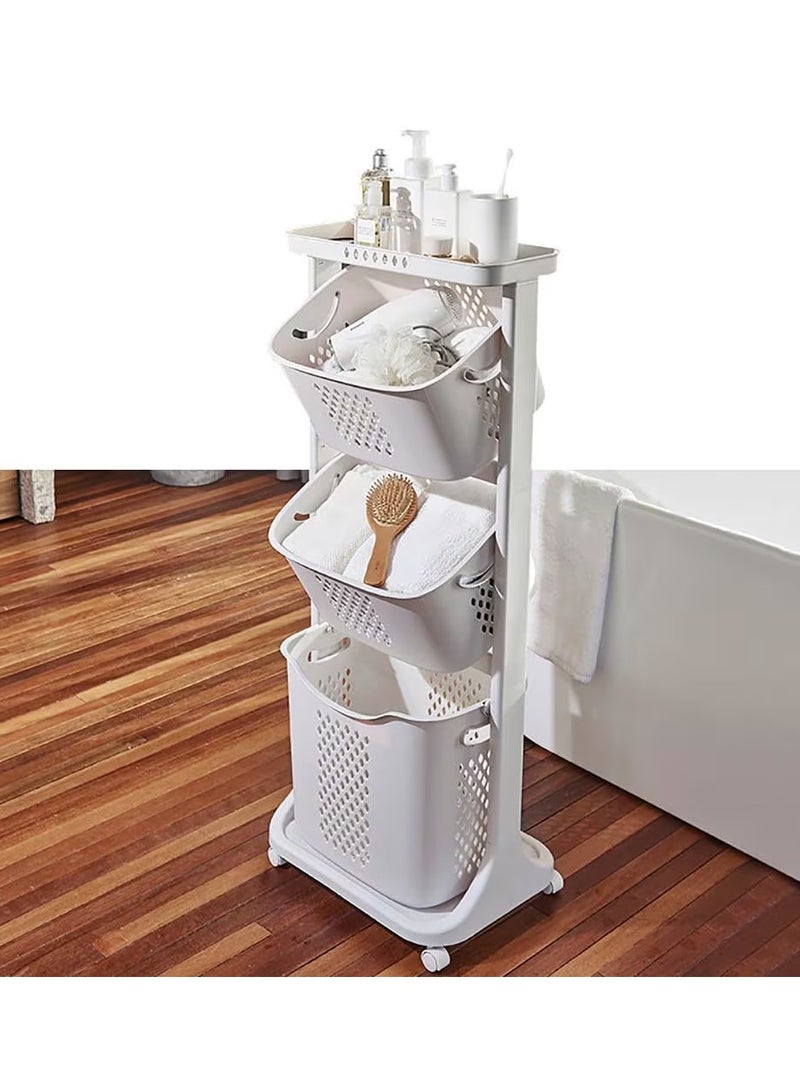 DubaiGallery Laundry Basket 3 Tier for Kids & Infants Rolling Laundry Cart with Wheel Washing Hamper Storage Bin Removable Storage Basket with Handle Toys Clothing Organization for Bedroom Bathroom - Image 3