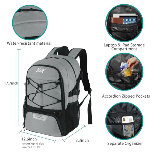 WOLT Basketball Backpack Large Sports Bag with Separate Ball Holder Shoes Compartment Gifts for Basketball Soccer Volleyball Swim Gym Travel Light Grey - Image 3