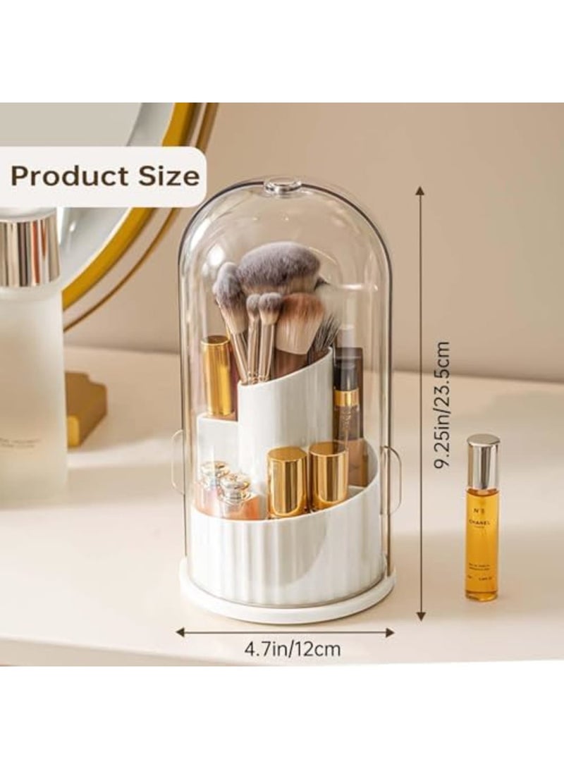SYOSI Makeup Brush Holder Organizer with Lid, 360 Rotating Dustproof Makeup Brushes Organizer for Vanity Dresser Bathroom Countertop(White with Clear Cover) - Image 3