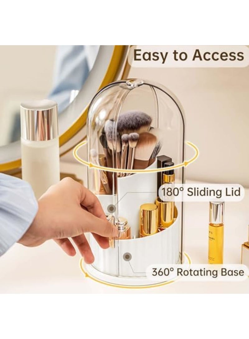 SYOSI Makeup Brush Holder Organizer with Lid, 360 Rotating Dustproof Makeup Brushes Organizer for Vanity Dresser Bathroom Countertop(White with Clear Cover) - Image 2