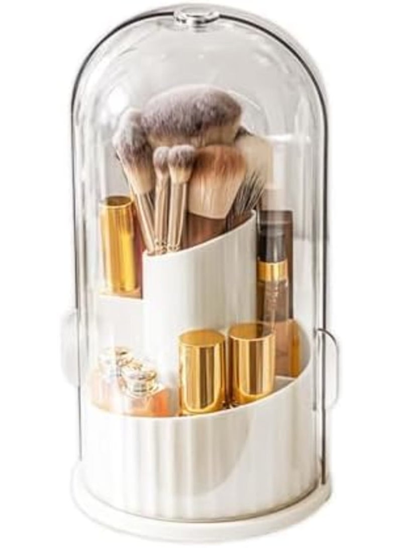 SYOSI Makeup Brush Holder Organizer with Lid, 360 Rotating Dustproof Makeup Brushes Organizer for Vanity Dresser Bathroom Countertop(White with Clear Cover) - Image 1
