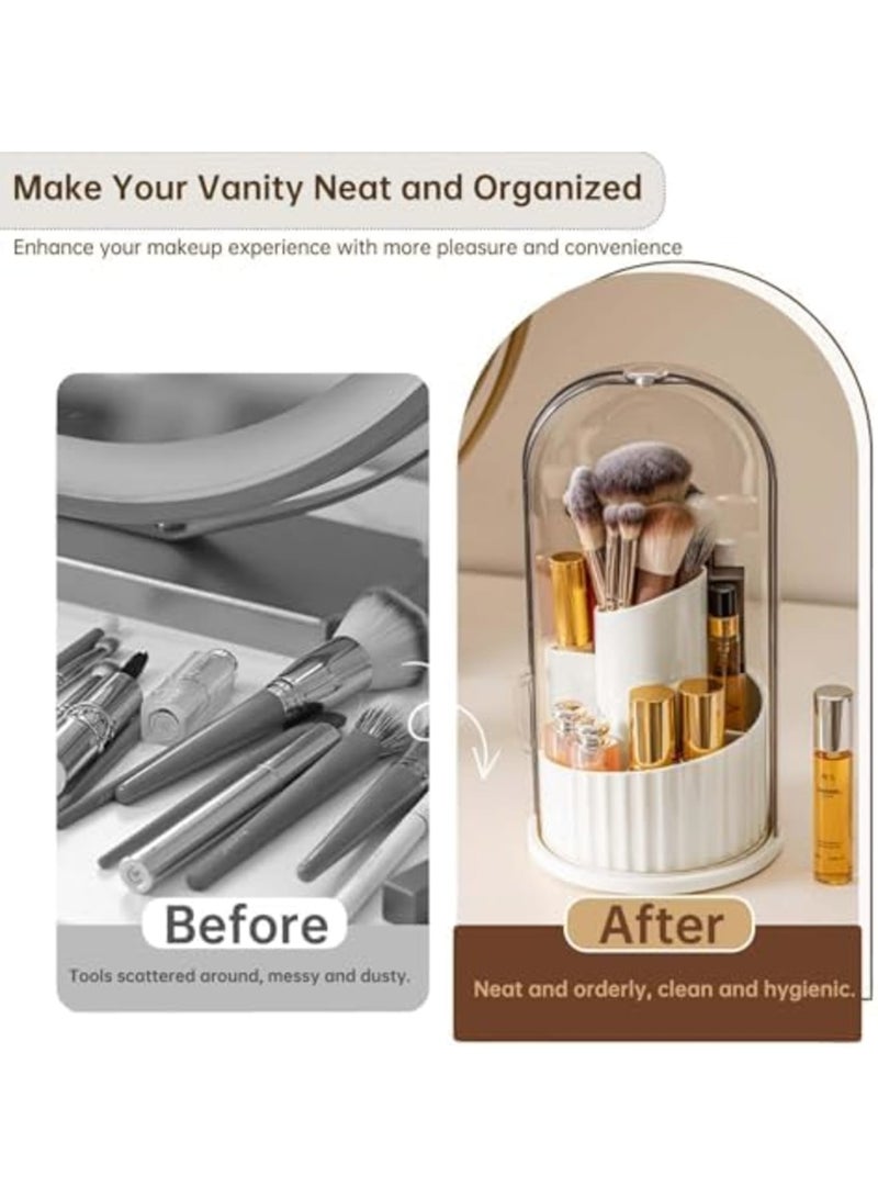 SYOSI Makeup Brush Holder Organizer with Lid, 360 Rotating Dustproof Makeup Brushes Organizer for Vanity Dresser Bathroom Countertop(White with Clear Cover) - Image 5