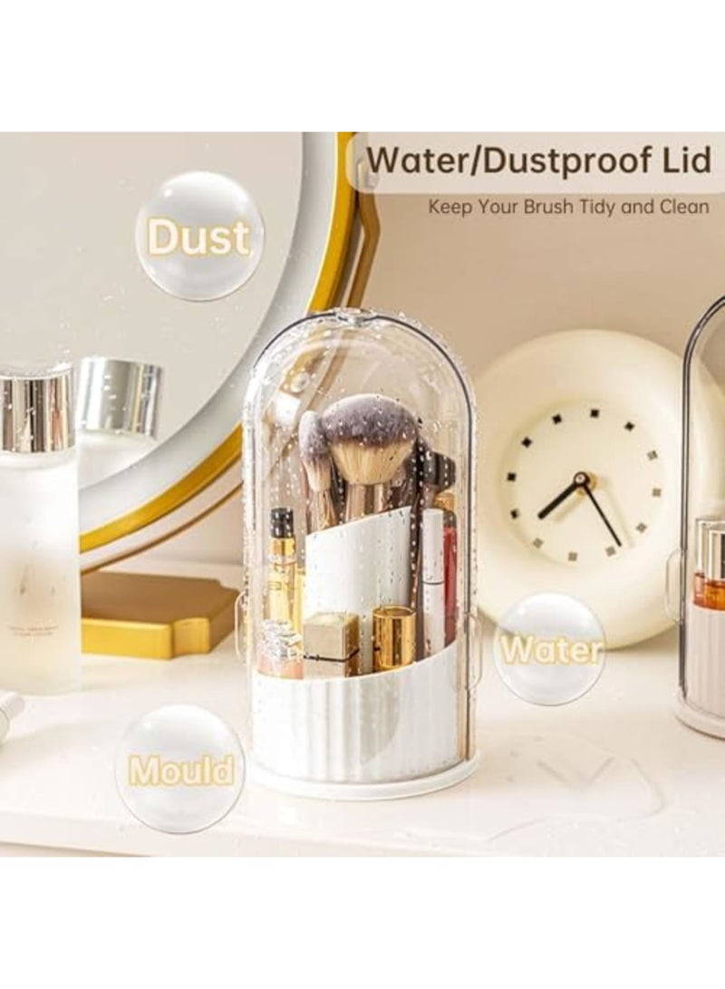 SYOSI Makeup Brush Holder Organizer with Lid, 360 Rotating Dustproof Makeup Brushes Organizer for Vanity Dresser Bathroom Countertop(White with Clear Cover) - Image 4