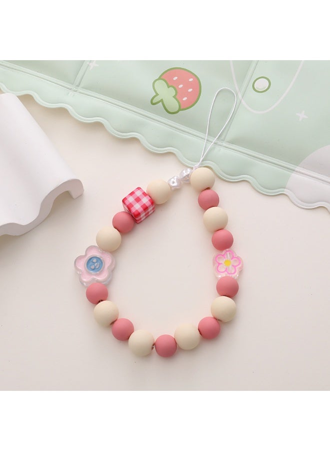 NIBEMINENT Beaded Phone Lanyard, Anti Lost Removable Wrist Strap,K1686 Plum Blossom Bracelet Pendant, Phone Keychain Lanyard