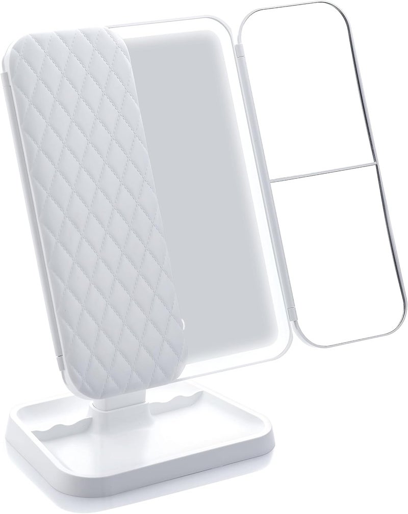Miss Sweet Lighted Tri-fold Makeup Mirror Vanity Mirror with 1X/2X/3X Magnification (Pure White)