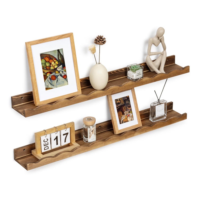 Fun Memories Picture Ledge Shelf for Wall 36 inch Pine Wood Nursery Book Shelves Set of 2 Wall Book Shelves for Kids Room Home Decor Kitchen SpiceCarbonized