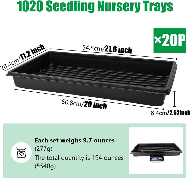 RooTrimmer 20 Pack 1020 Trays, No Drain Holes, 20" x 10", Extra Thick Heavy Duty Seed Starting Trays -Reusable Propagation Flats for Microgreens, Seedlings, Plant Germination, Fodder and Transplant - Image 2