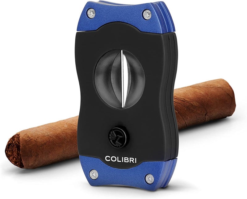 Colibri Premium V-Cut Cigar Cutter - Ergonomic Stainless Steel Spring-Loaded Blade, Ideal for up to 60+ Ring Gauge - Gift for Cigar Enthusiasts (Blue) - Image 3