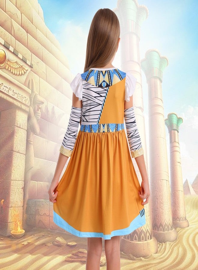 Eledobby Cleopatra Costume for Girls Egyptian Dress Halloween Dress Up Greek Goddess Outfit Christmas Birthday Gift 7-8Years - Image 3