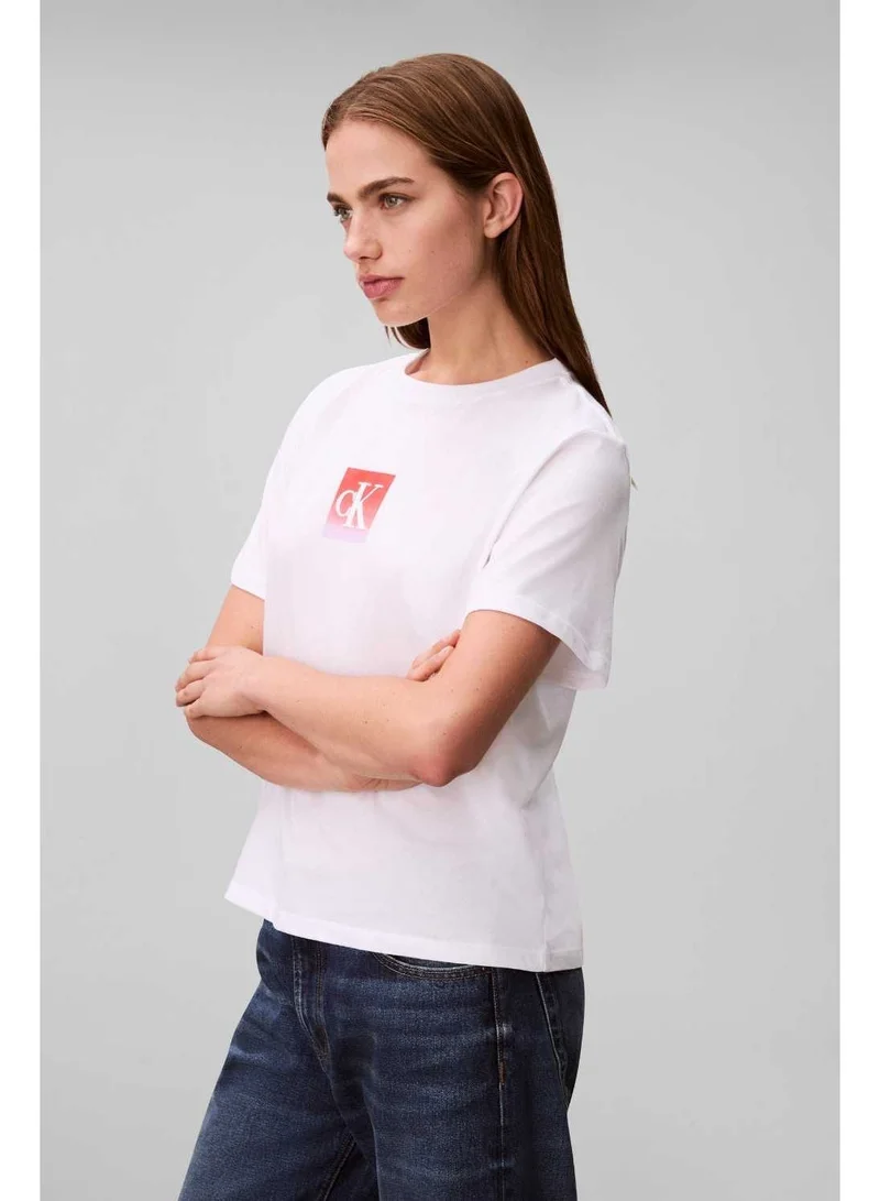 Calvin Klein Jeans Bright White Graphic Monogram T-Shirt for Women | Best Price UAE