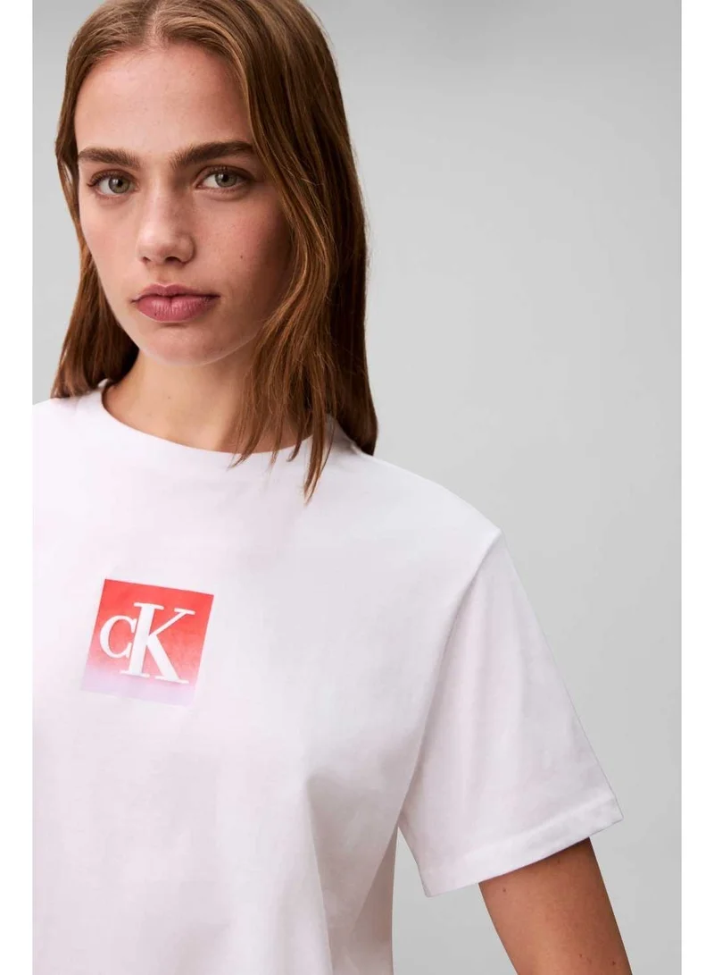 Calvin Klein Jeans Bright White Graphic Monogram T-Shirt for Women | Best Price UAE