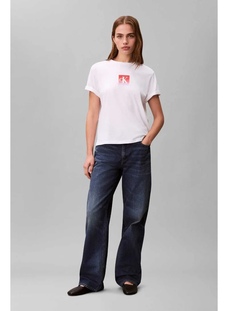 Calvin Klein Jeans Bright White Graphic Monogram T-Shirt for Women | Best Price UAE