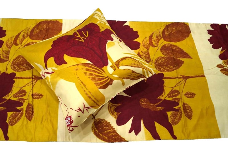 Vissage Vissage Floral Printed Double Bed Runner with 2 Cushion Covers Yellow  - Image 3