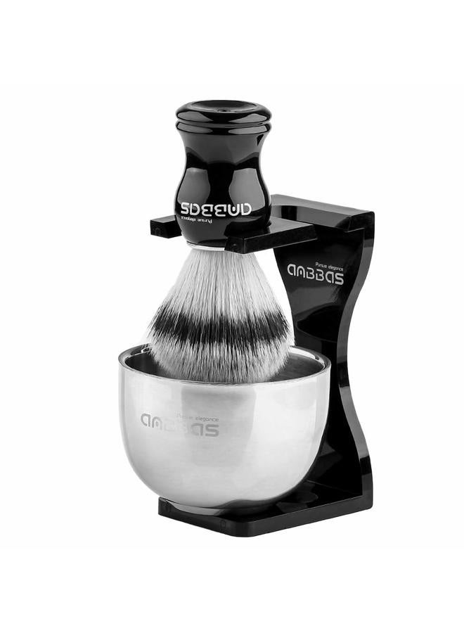 Anbbas Shaving Brush Synthetic Badger Hair with Stainless Steel Shaving Bowl,Black Acrylic Shaving Stand Holer for DE Razor Men Traditional Shave - Image 1