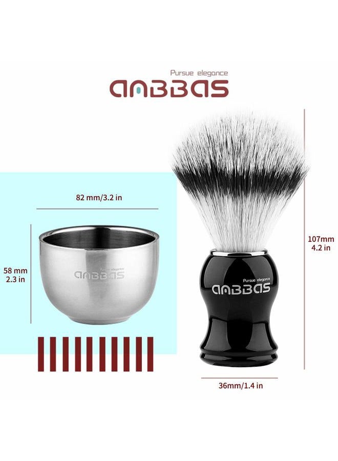 Anbbas Shaving Brush Synthetic Badger Hair with Stainless Steel Shaving Bowl,Black Acrylic Shaving Stand Holer for DE Razor Men Traditional Shave - Image 3