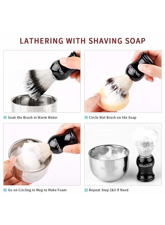 Anbbas Shaving Brush Synthetic Badger Hair with Stainless Steel Shaving Bowl,Black Acrylic Shaving Stand Holer for DE Razor Men Traditional Shave - Image 5