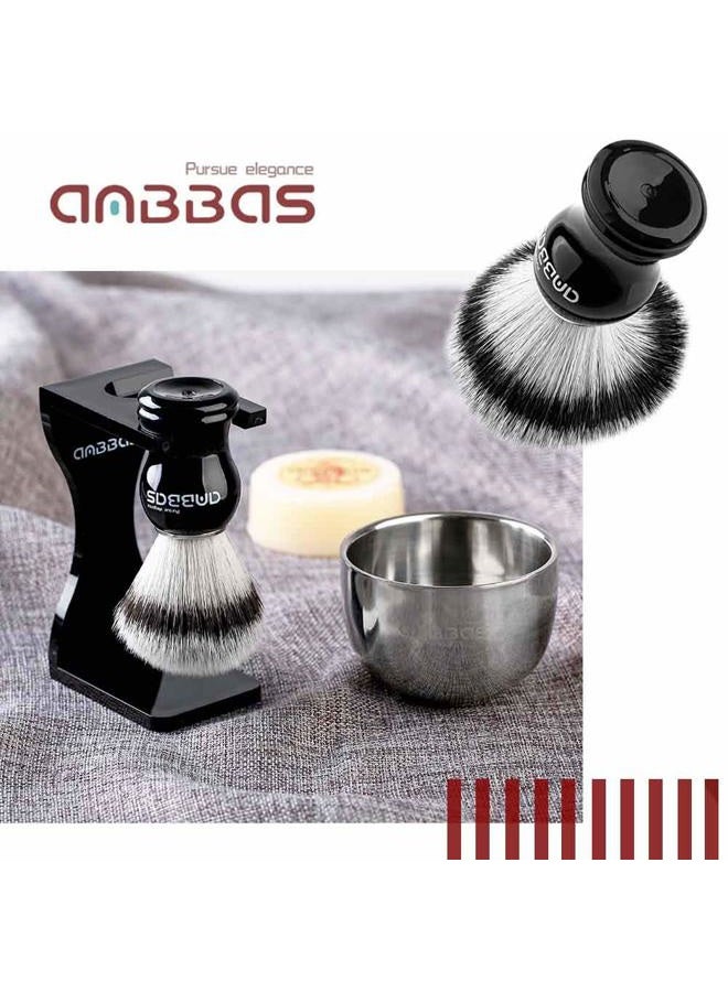 Anbbas Shaving Brush Synthetic Badger Hair with Stainless Steel Shaving Bowl,Black Acrylic Shaving Stand Holer for DE Razor Men Traditional Shave - Image 2