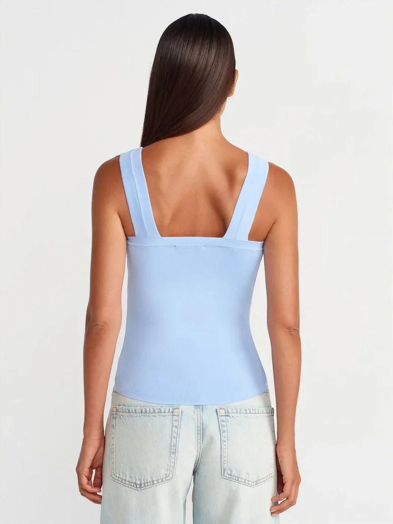 ديلفين DILVIN Sleeveless Ribbed Square-neck Blouse
